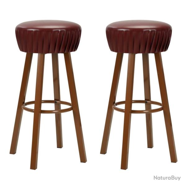 Lot de deux tabourets de bar design chaise si�ge synth�tique marron 1202068