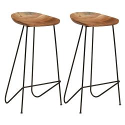 Lot de deux tabourets de bar design chaise si&egrave;ge bois d'acacia massif 1202088