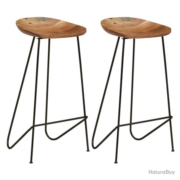 Lot de deux tabourets de bar design chaise si�ge bois d'acacia massif 1202088