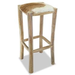 Tabouret de bar design chaise si&egrave;ge cuir v&eacute;ritable teck carr&eacute; marron 1202093