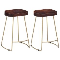 Lot de deux tabourets de bar design chaise si&egrave;ge bois de manguier massif 1202101