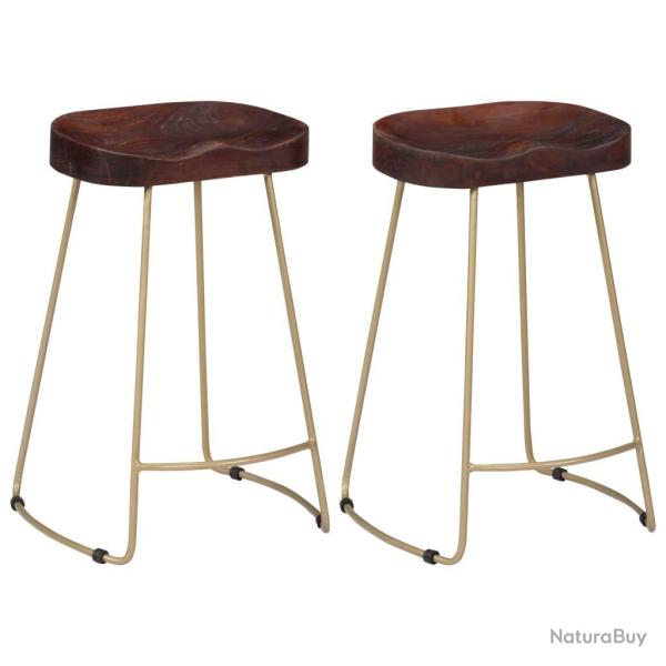 Lot de deux tabourets de bar design chaise si�ge bois de manguier massif 1202101