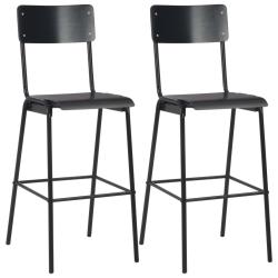 Lot de deux tabourets de bar design chaise si&egrave;ge noir contreplaqu&eacute; solide et acier 1202125