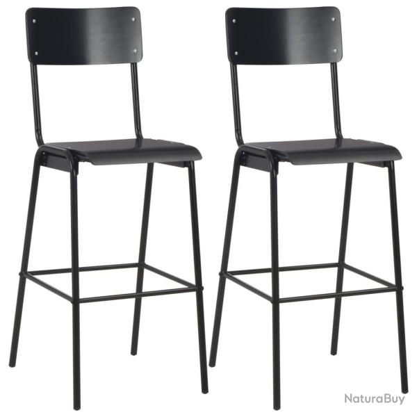 Lot de deux tabourets de bar design chaise si�ge noir contreplaqu� solide et acier 1202125
