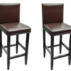 Lot de deux tabourets de bar design chaise si&egrave;ge cuir synth&eacute;tique marron 1202096