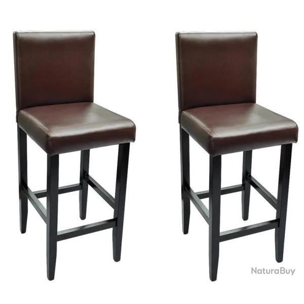 Lot de deux tabourets de bar design chaise si�ge cuir synth�tique marron 1202096