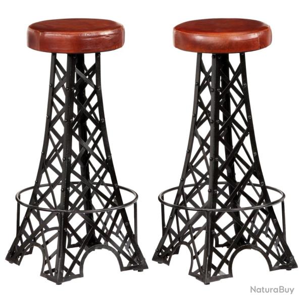 Lot de deux tabourets de bar design chaise si�ge synth�tique marron 1202122