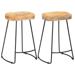 Lot de deux tabourets de bar design chaise si&egrave;ge bois de manguier massif 1202102