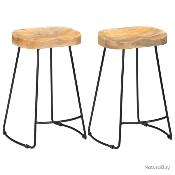 Lot de deux tabourets de bar design chaise si�ge bois de manguier massif 1202102