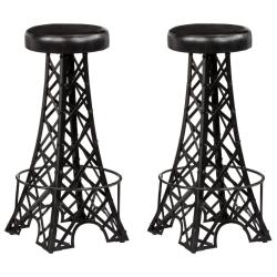 Lot de deux tabourets de bar design chaise si&egrave;ge cuir v&eacute;ritable noir 1202119