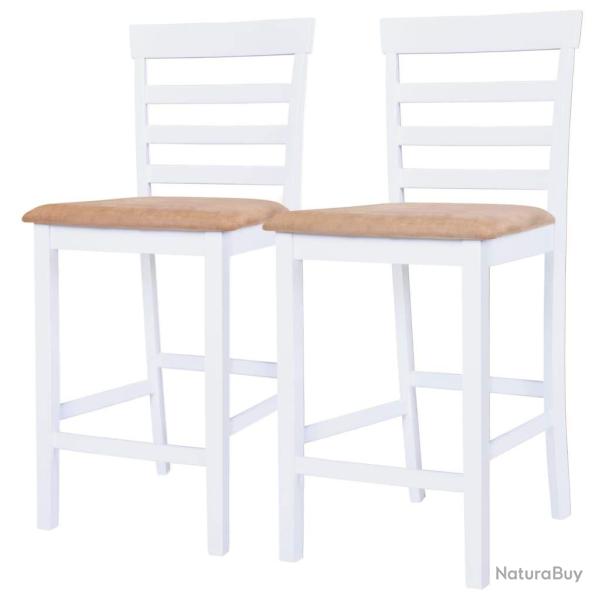 Lot de deux tabourets de bar design chaise si�ge bois blanc et beige 1202141