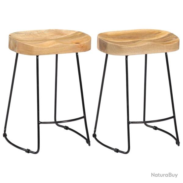 Lot de deux tabourets de bar design chaise si�ge bois de manguier solide 1202098