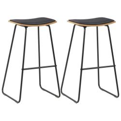 Lot de deux tabourets de bar design chaise si&egrave;ge synth&eacute;tique noir acier 1202099