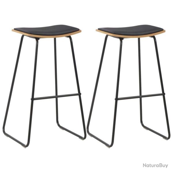 Lot de deux tabourets de bar design chaise si�ge synth�tique noir acier 1202099
