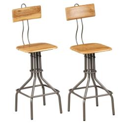 Lot de deux tabourets de bar design chaise si&egrave;ges teck recycl&eacute; massif 1202129