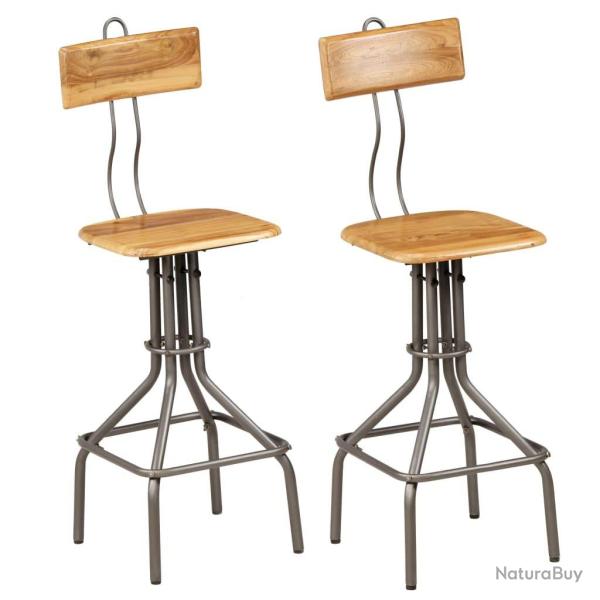 Lot de deux tabourets de bar design chaise si�ges teck recycl� massif 1202129