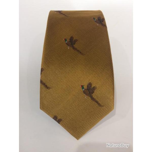CRAVATE OXFORD EN SOIE DOR�E MOTIF FAISAN