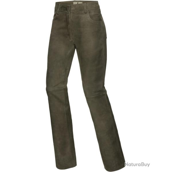 Pantalon dame en cuir de buffle (Couleur: Oliv, Taille: 40)