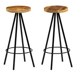 Lot de deux tabourets de bar design chaise si&egrave;ge bois massif de manguier 1202183