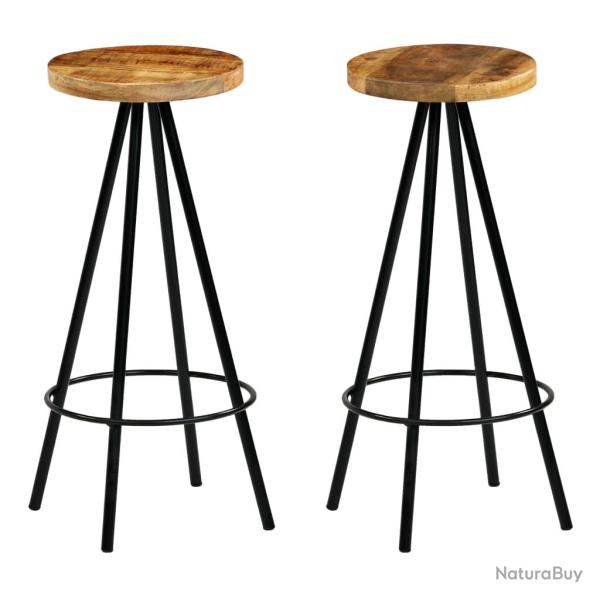 Lot de deux tabourets de bar design chaise si�ge bois massif de manguier 1202183