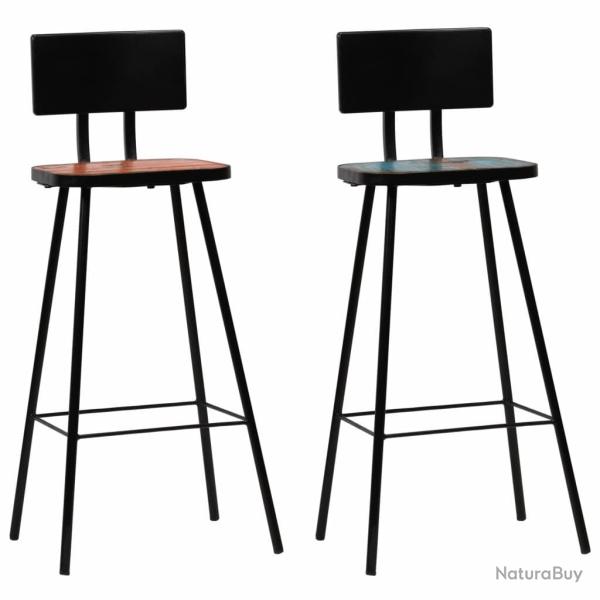 Lot de deux tabourets de bar design chaise si�ge bois massif de r�cup�ration multicolore 1202182