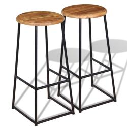 Lot de deux tabourets de bar design chaise si&egrave;ge teck massif marron 1202160