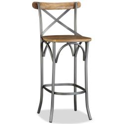 Tabouret de bar bois de manguier massif et acier dossier crois&eacute; 1202164