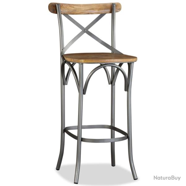Tabouret de bar bois de manguier massif et acier dossier crois� 1202164