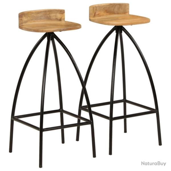 Lot de deux tabourets de bar design chaise si�ge bois de manguier massif 1202166