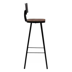 Lot de quatre tabourets de bar design chaise si&egrave;ge bois massif de r&eacute;cup&eacute;ration marron fonc&eacute; 1202184