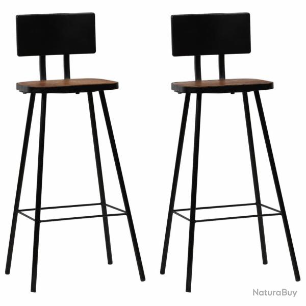 Lot de deux tabourets de bar design chaise si�ge bois massif de r�cup�ration marron fonc� 1202188