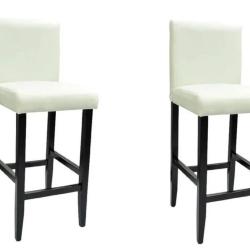 Lot de deux tabourets de bar design chaise si&egrave;ge cuir artificiel blanc 1202148