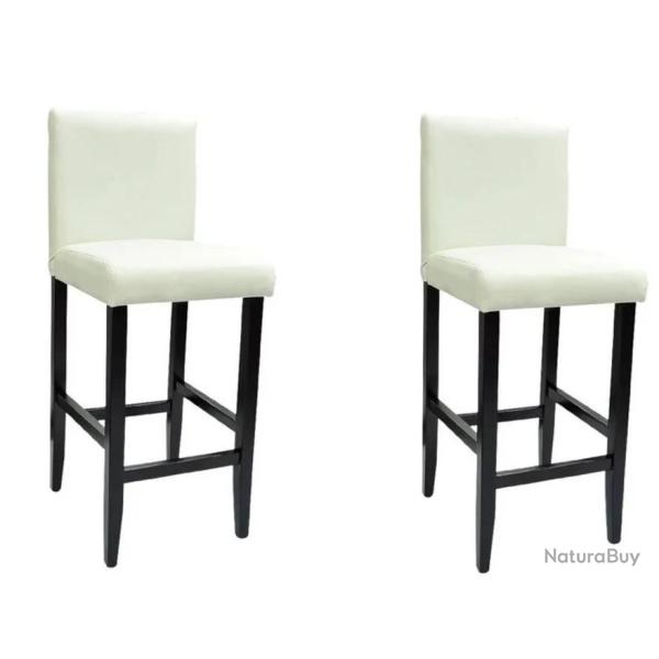 Lot de deux tabourets de bar design chaise si�ge cuir artificiel blanc 1202148