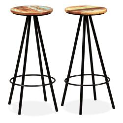 Lot de deux tabourets de bar design chaise si&egrave;ge bois massif de r&eacute;cup&eacute;ration et acier 1202193