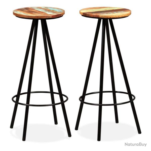 Lot de deux tabourets de bar design chaise si�ge bois massif de r�cup�ration et acier 1202193