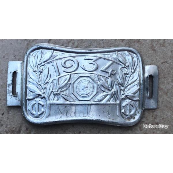 Plaque fiscale de v�lo ancien 1934 terrot,peugeot,cl�ment,alcyon?. entre deux guerres WW2