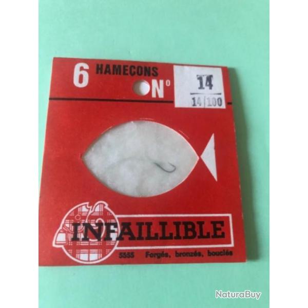 1 pochette hame�on mont� . 5555. Infaillible 14 /14 .incompl�te  p�che ancien collection