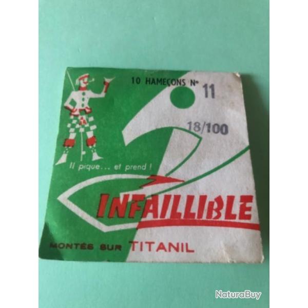1 pochette hame�on mont� . Infaillible 11/18 .incompl�te  p�che ancien collection