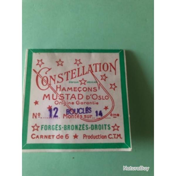 1 pochette hame�on mont� . Constellation mustad  12/14 .incompl�te  p�che ancien collection