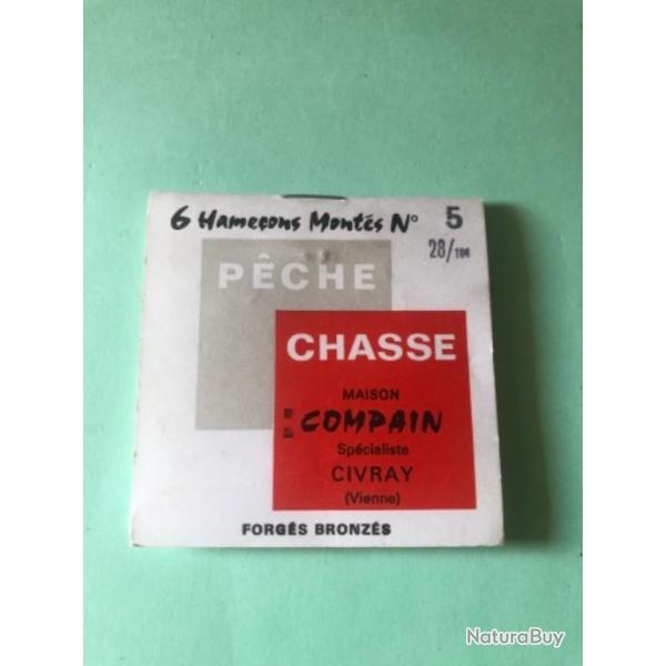1 pochette hame�on mont� . Compain    5/28 .incompl�te  p�che ancien collection