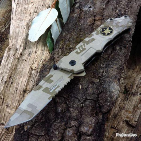 Couteau Tactical Desert Storm Tac Force A/O Lame Tanto Acier Inox Manche Aluminium Linerlock TF458SF