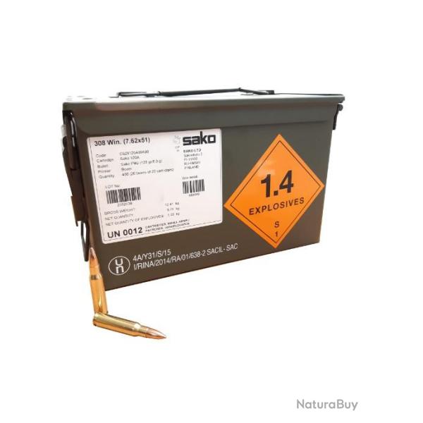 BALLES SAKO EN CAISSE MILITAIRE PAR 400 308 WIN 123 Grains FMJ