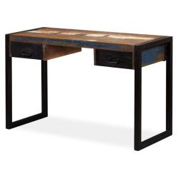 Bureau table meuble travail informatique avec 2 tiroirs bois de r&eacute;cup&eacute;ration massif 120 cm 0502062