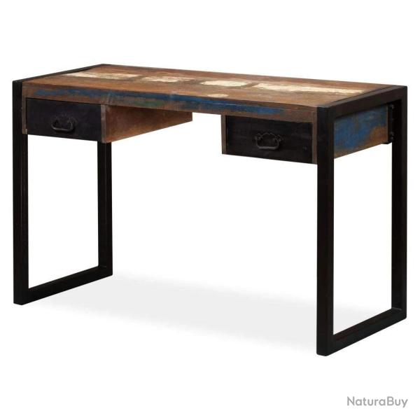 Bureau table meuble travail informatique avec 2 tiroirs bois de r�cup�ration massif 120 cm 0502062