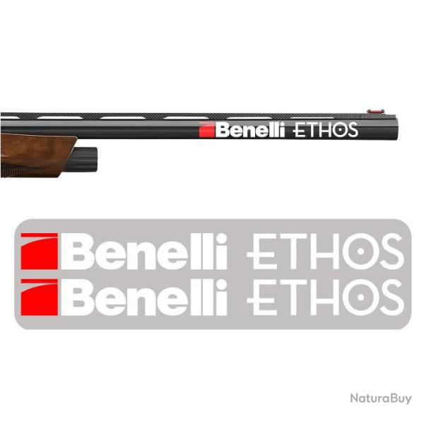 2x Benelli ETHOS Vinyle Autocollant pour canon. Taille 190x18mm. ETHOS blanc