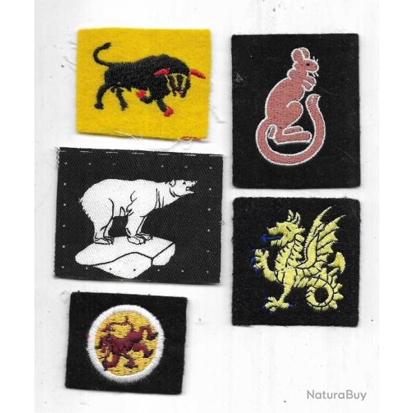 patches tissus divisions britannique lot de 5 , d�sert rats, 15e d.i., 43e d.i., 49e d.i., 11e d.b.