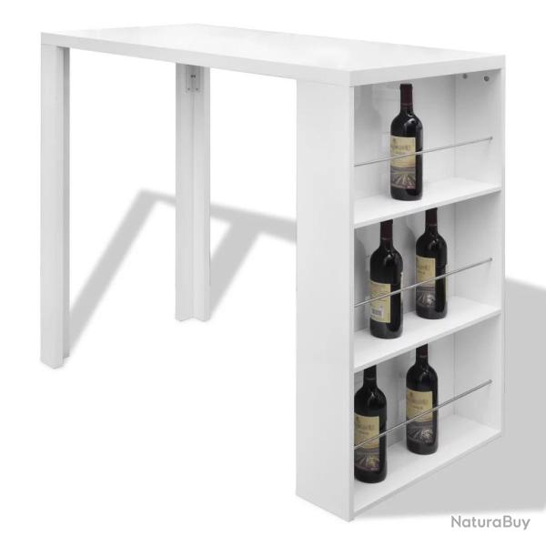 Table haute mange debout bar bistrot MDF avec casier � bouteilles blanc haut brillance 0902106