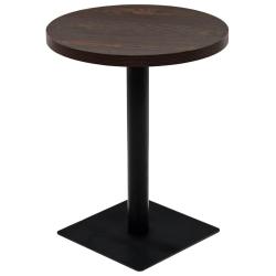 Table haute mange debout bar bistrot MDF et acier rond 60 cm fr&ecirc;ne fonc&eacute; marron 0902110