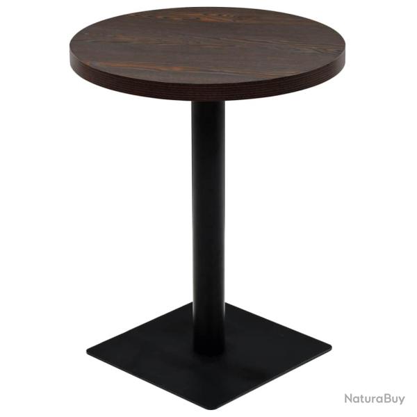 Table haute mange debout bar bistrot MDF et acier rond 60 cm frne fonc marron 0902110