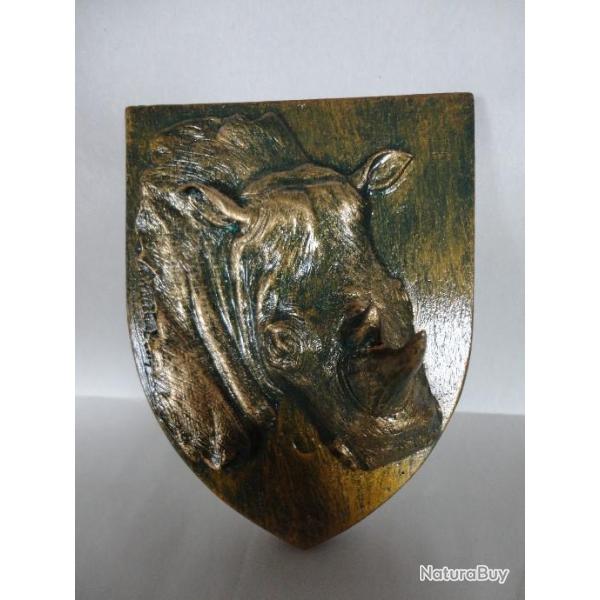 Blason T�te de Rhinoc�ros finition bronze avec accroche